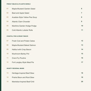 Actual PDF page 3 from A Taste of Canada: Contents, page 1.