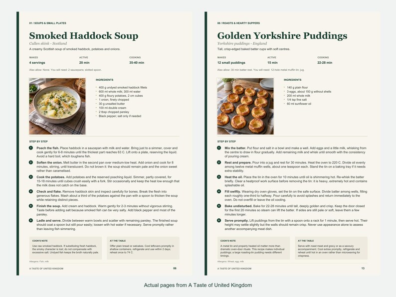 Two actual recipe pages from A Taste of United Kingdom.