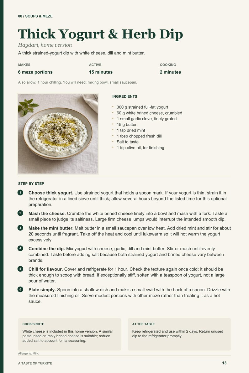 Actual PDF page 13 from A Taste of Turkiye: Thick Yogurt & Herb Dip recipe page.