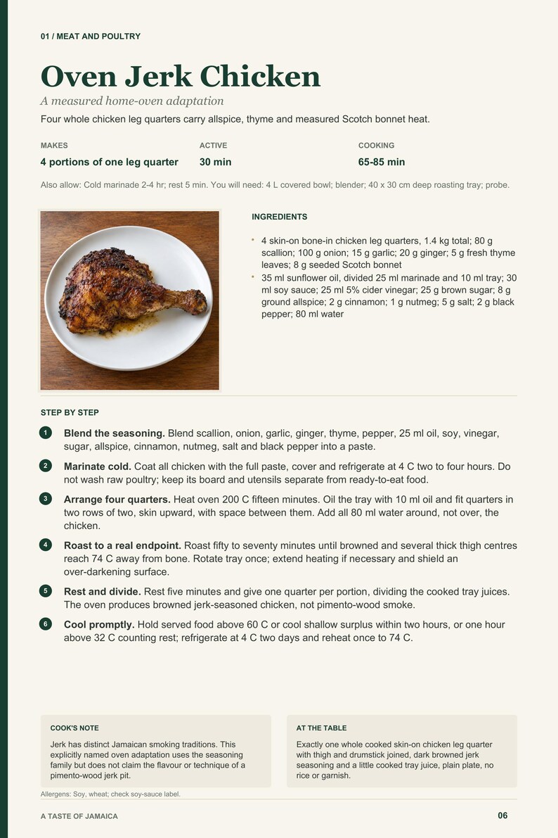 Actual PDF page 6 from A Taste of Jamaica: Oven Jerk Chicken recipe page.