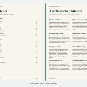 Actual contents and kitchen-notes pages from A Taste of Vietnam.