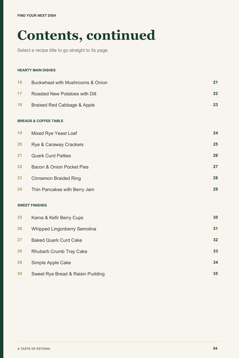 Actual PDF page 4 from A Taste of Estonia: Contents, page 2.