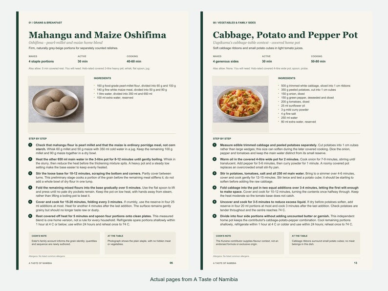 Two actual recipe pages from A Taste of Namibia.