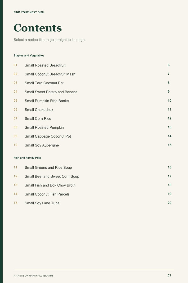 Actual PDF page 3 from A Taste of Marshall Islands: Contents, page 1.