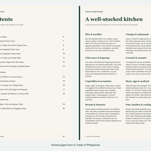 Actual contents and kitchen-notes pages from A Taste of Philippines.