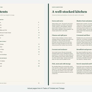 Actual contents and kitchen-notes pages from A Taste of Trinidad and Tobago.