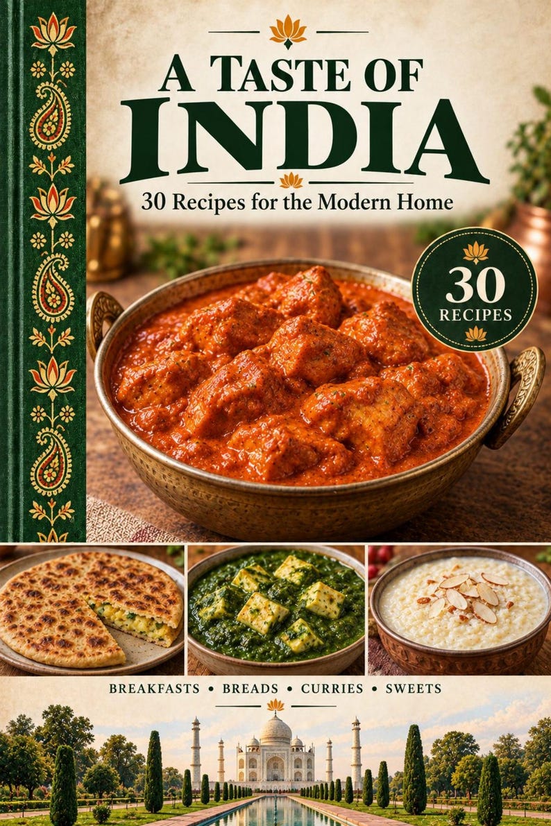 Actual cover of the A Taste of India PDF cookbook.
