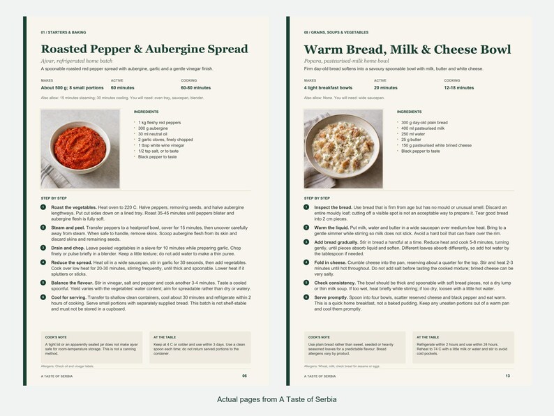 Two actual recipe pages from A Taste of Serbia.