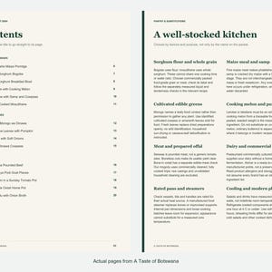 Actual contents and kitchen-notes pages from A Taste of Botswana.