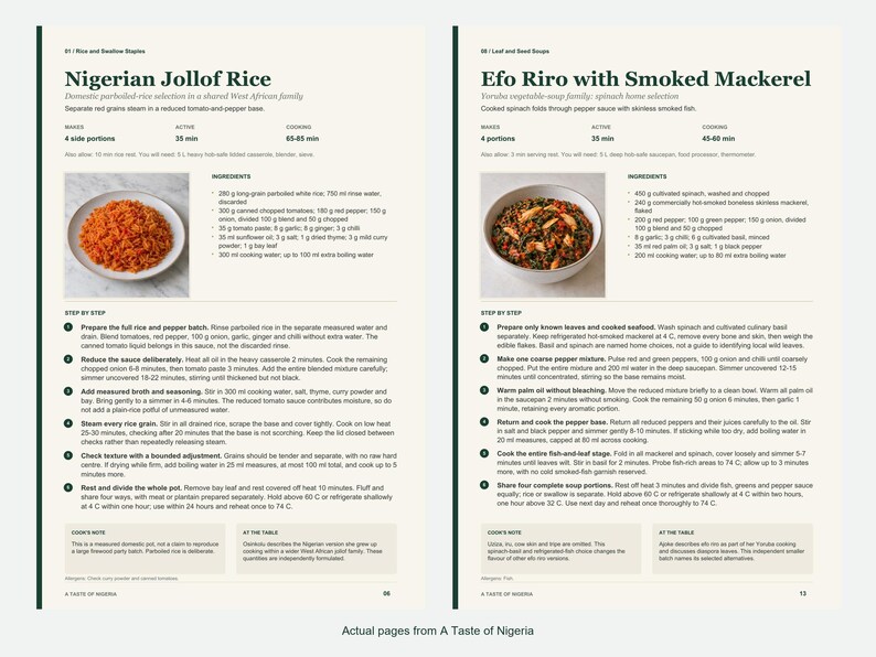 Two actual recipe pages from A Taste of Nigeria.