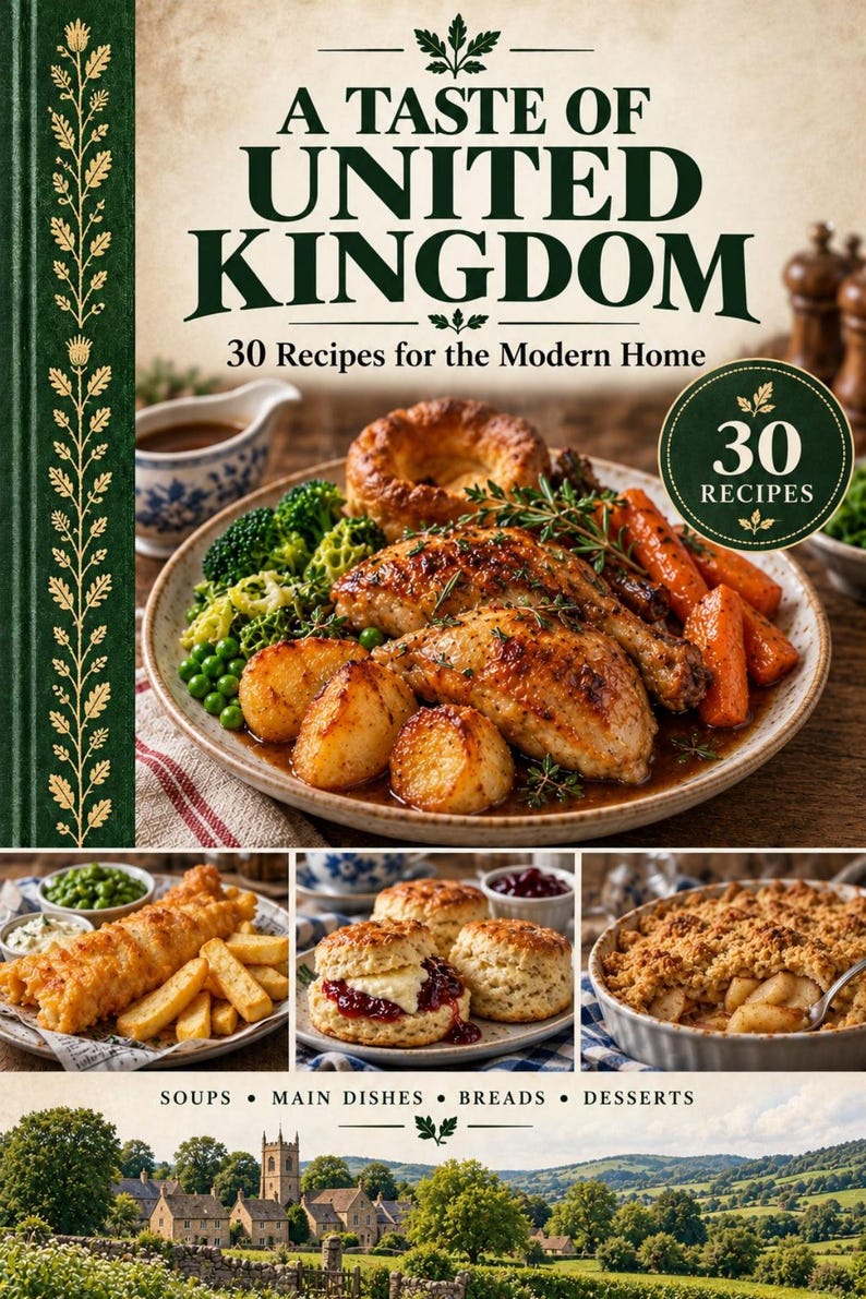 Actual cover of the A Taste of United Kingdom PDF cookbook.