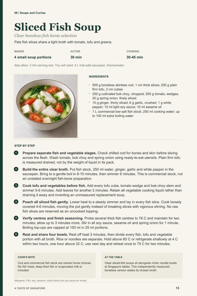 Actual PDF page 13 from A Taste of Singapore: Sliced Fish Soup recipe page.