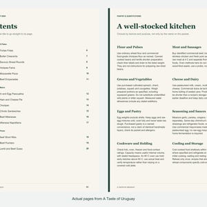 Actual contents and kitchen-notes pages from A Taste of Uruguay.