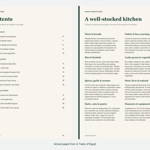 Actual contents and kitchen-notes pages from A Taste of Egypt.