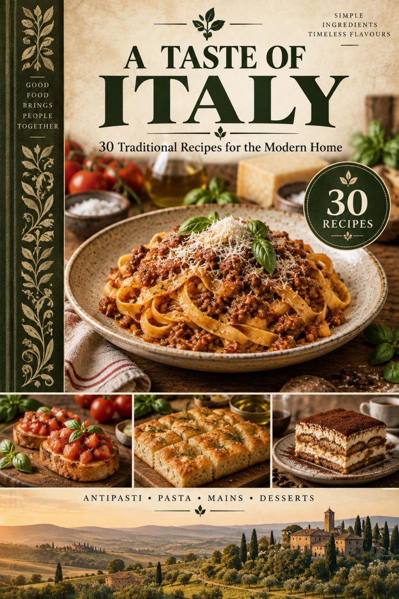 Actual cover of the A Taste of Italy PDF cookbook.