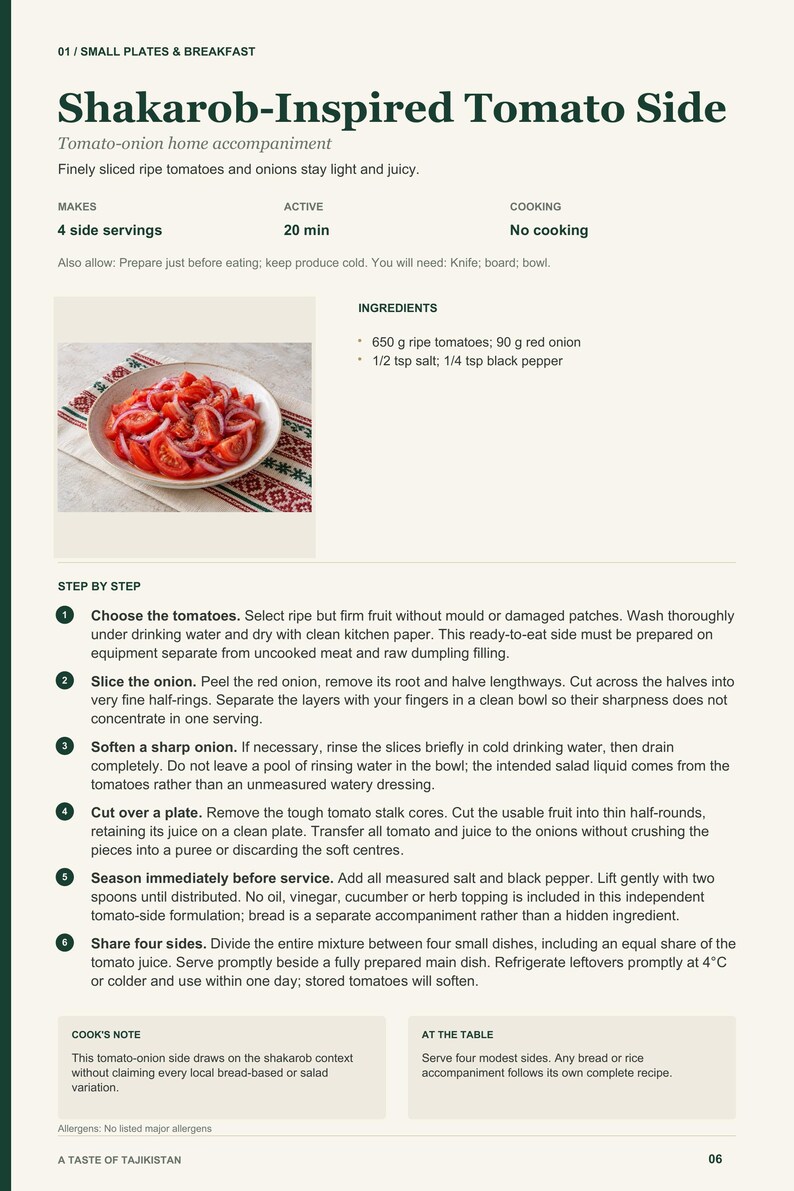 Actual PDF page 6 from A Taste of Tajikistan: Shakarob-Inspired Tomato Side recipe page.