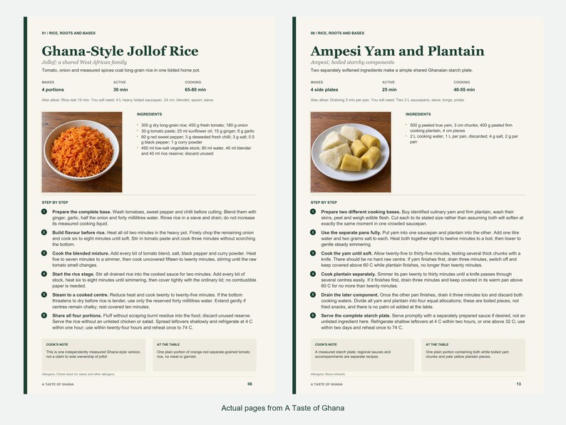 Two actual recipe pages from A Taste of Ghana.