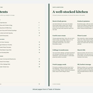Actual contents and kitchen-notes pages from A Taste of Ukraine.