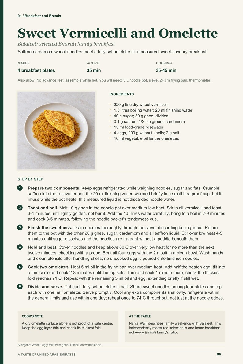 Actual PDF page 6 from A Taste of United Arab Emirates: Sweet Vermicelli and Omelette recipe page.