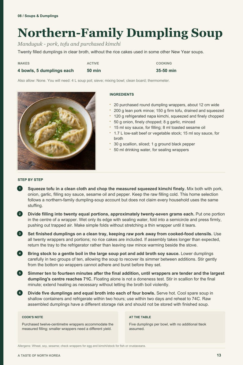 Actual PDF page 13 from A Taste of North Korea: Northern-Family Dumpling Soup recipe page.