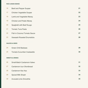 Actual PDF page 4 from A Taste of Somalia: Contents, page 2.