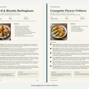 Two actual recipe pages from A Taste of Monaco.