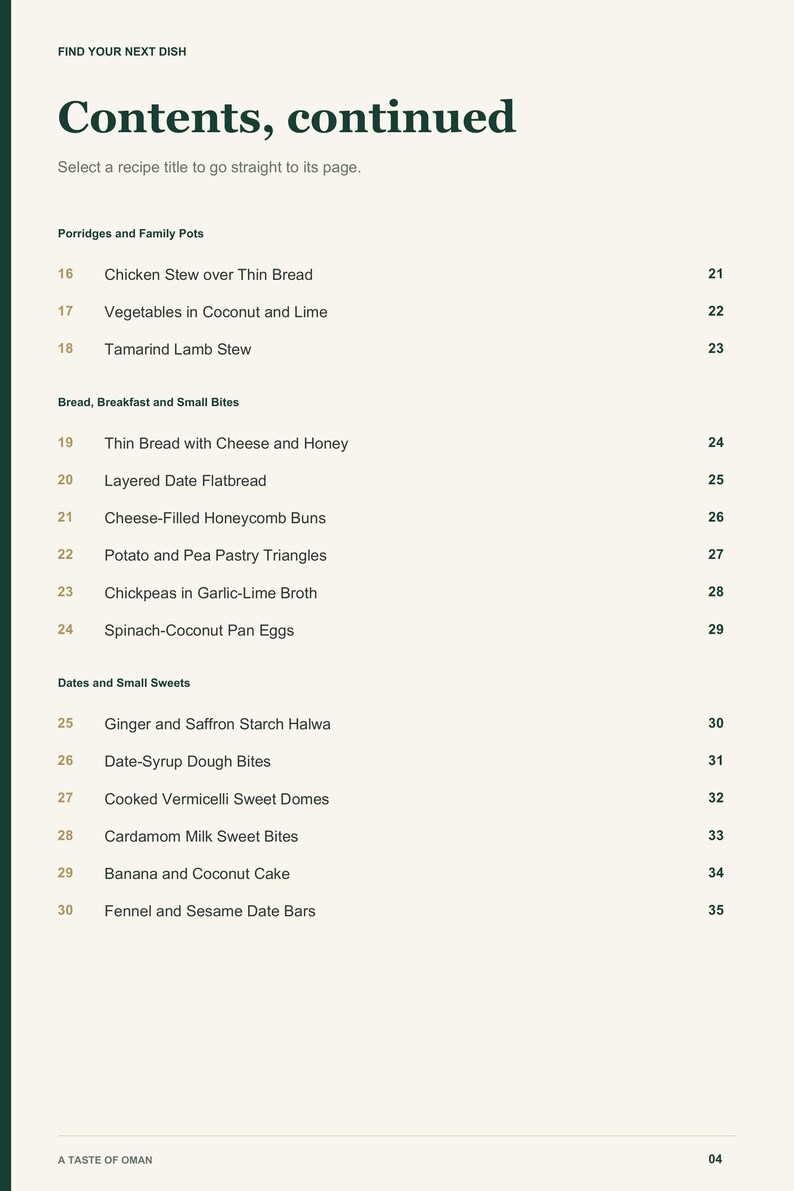 Actual PDF page 4 from A Taste of Oman: Contents, page 2.