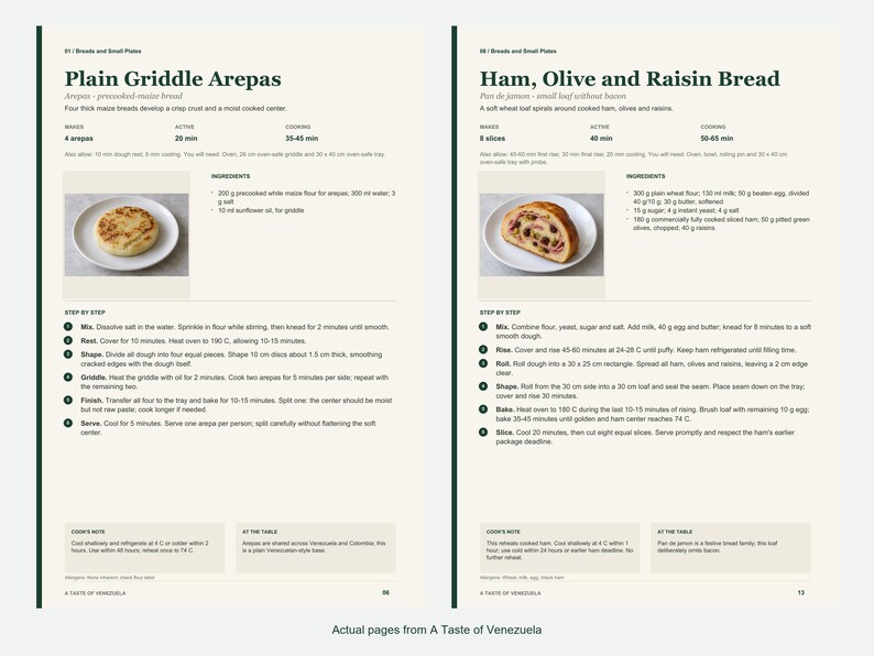Two actual recipe pages from A Taste of Venezuela.