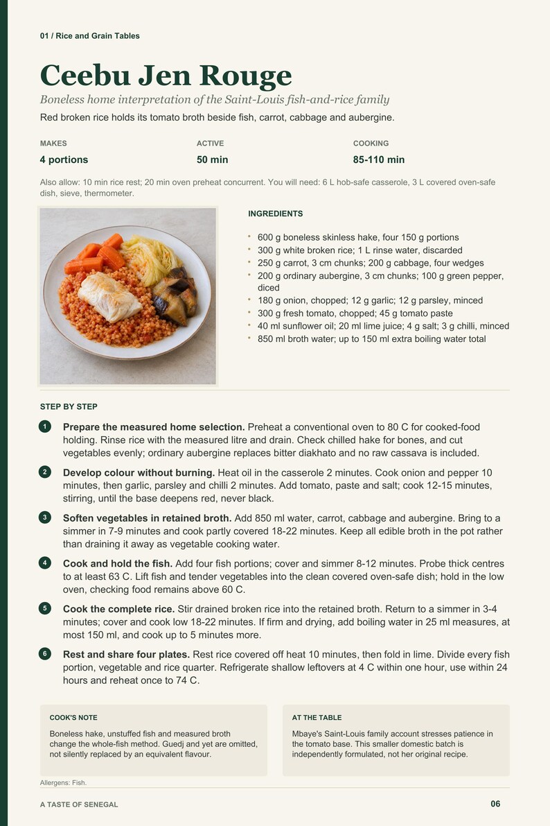 Actual PDF page 6 from A Taste of Senegal: Ceebu Jen Rouge recipe page.