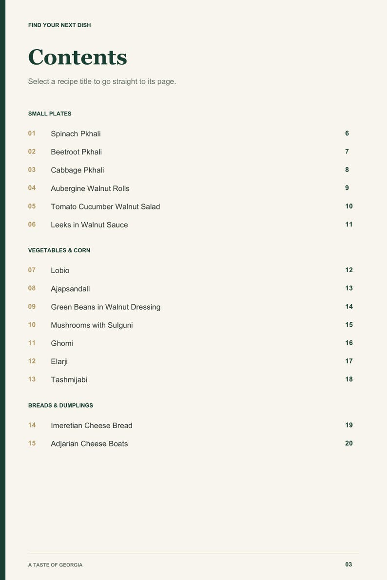 Actual PDF page 3 from A Taste of Georgia: Contents, page 1.