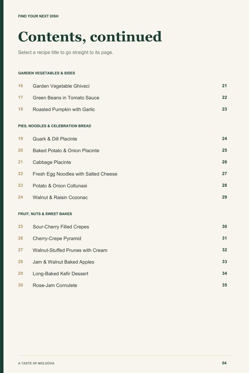 Actual PDF page 4 from A Taste of Moldova: Contents, page 2.