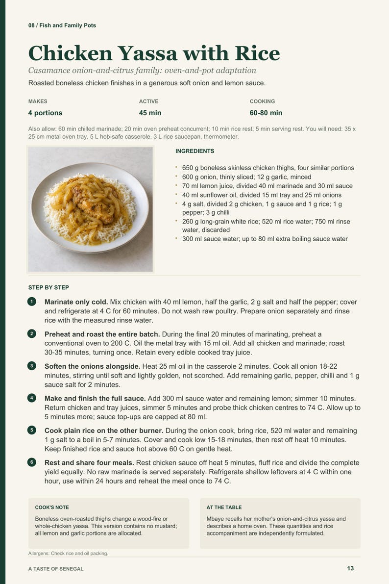 Actual PDF page 13 from A Taste of Senegal: Chicken Yassa with Rice recipe page.