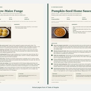 Two actual recipe pages from A Taste of Angola.