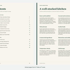 Actual contents and kitchen-notes pages from A Taste of Tuvalu.