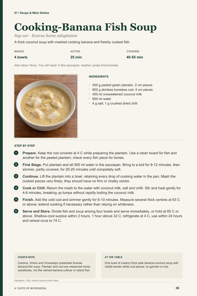 Actual PDF page 6 from A Taste of Micronesia: Cooking-Banana Fish Soup recipe page.