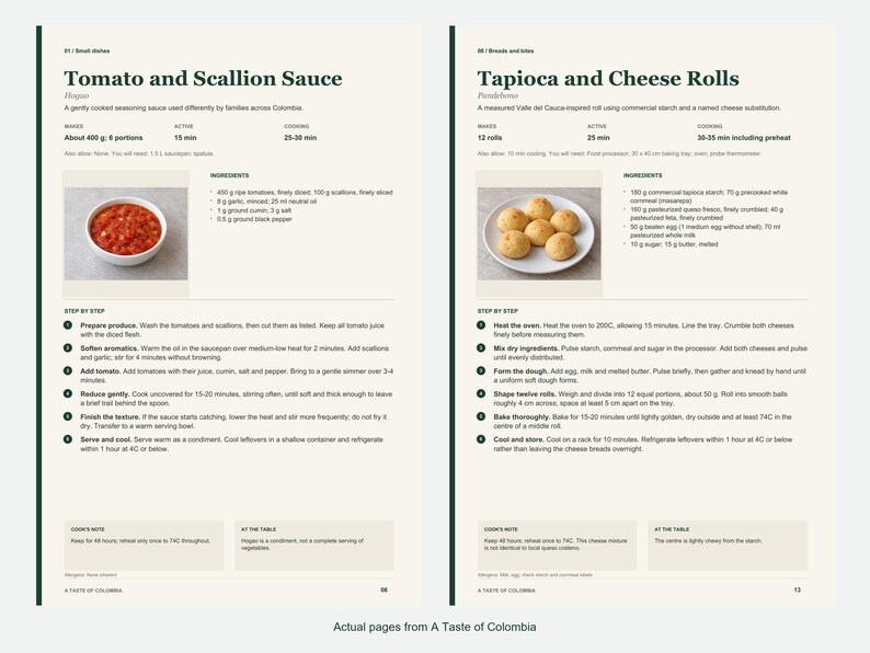 Two actual recipe pages from A Taste of Colombia.