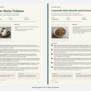 Two actual recipe pages from A Taste of Zambia.