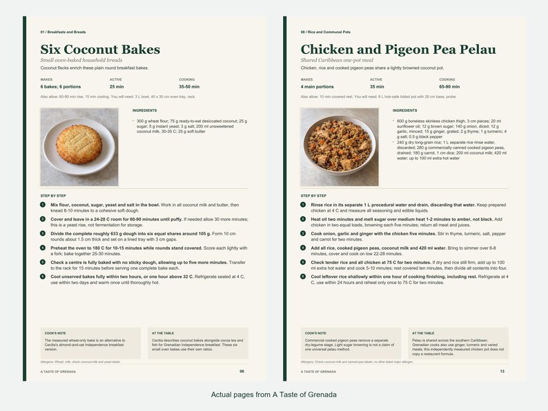 Two actual recipe pages from A Taste of Grenada.
