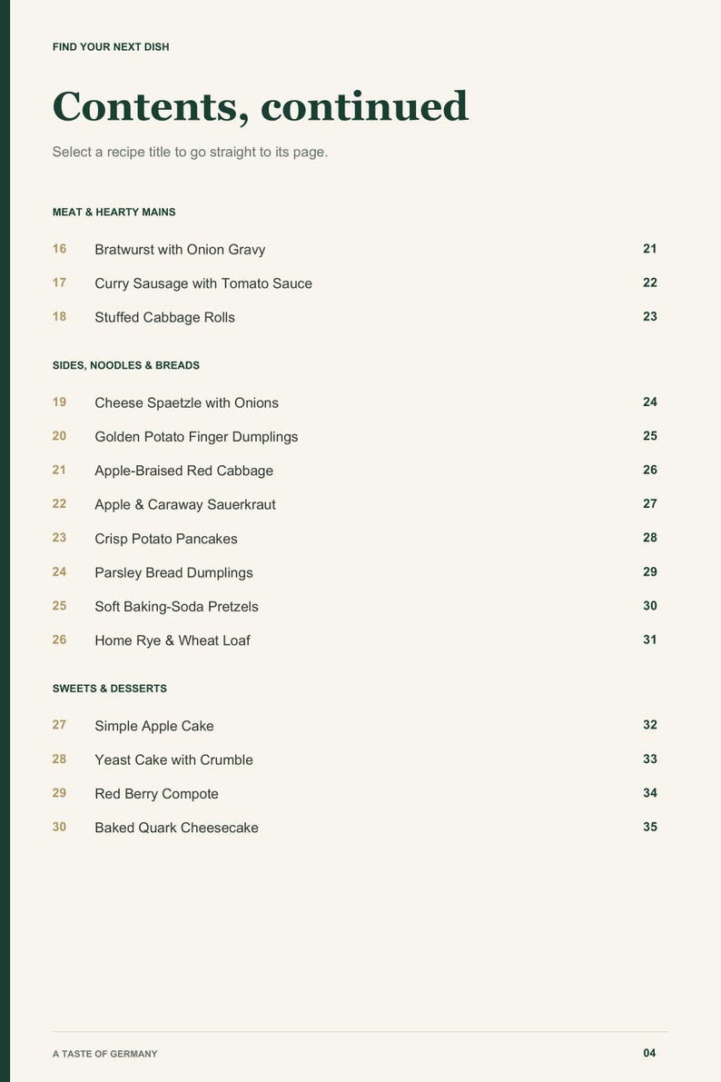 Actual PDF page 4 from A Taste of Germany: Contents, page 2.