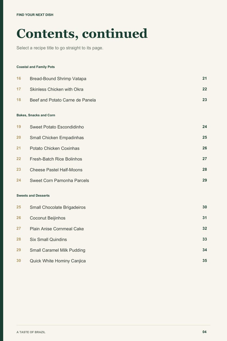 Actual PDF page 4 from A Taste of Brazil: Contents, page 2.