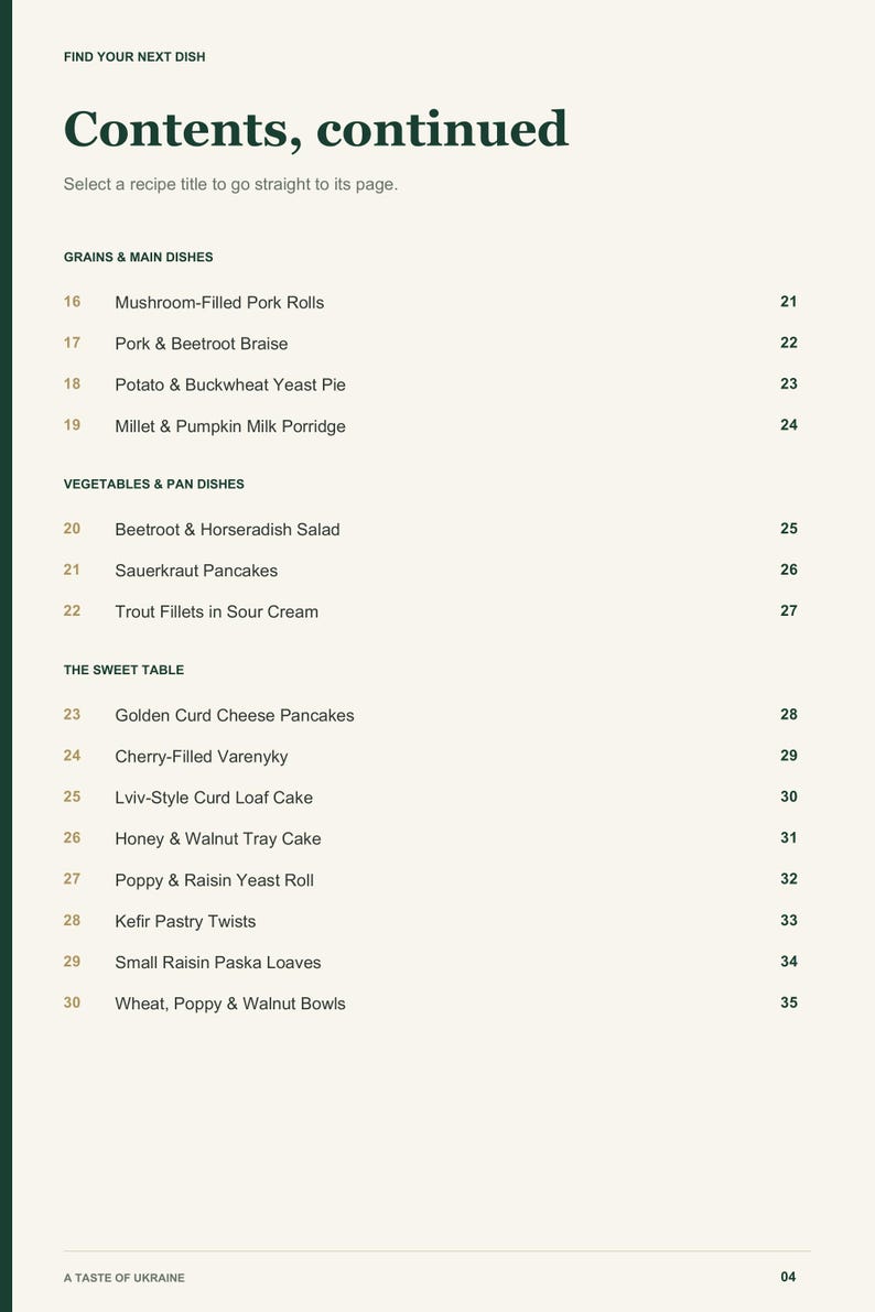 Actual PDF page 4 from A Taste of Ukraine: Contents, page 2.