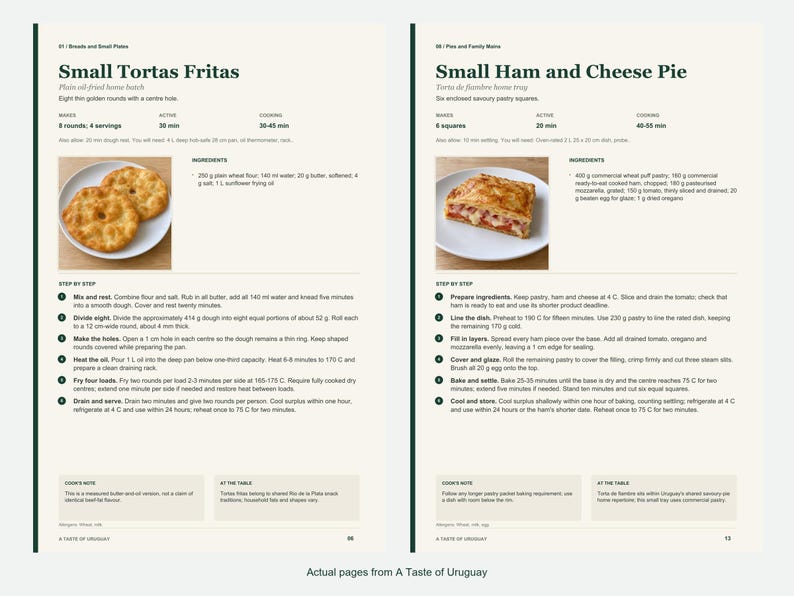 Two actual recipe pages from A Taste of Uruguay.