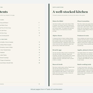 Actual contents and kitchen-notes pages from A Taste of Liechtenstein.