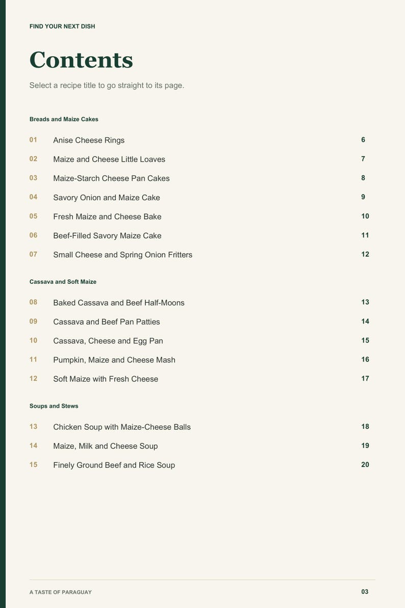 Actual PDF page 3 from A Taste of Paraguay: Contents, page 1.