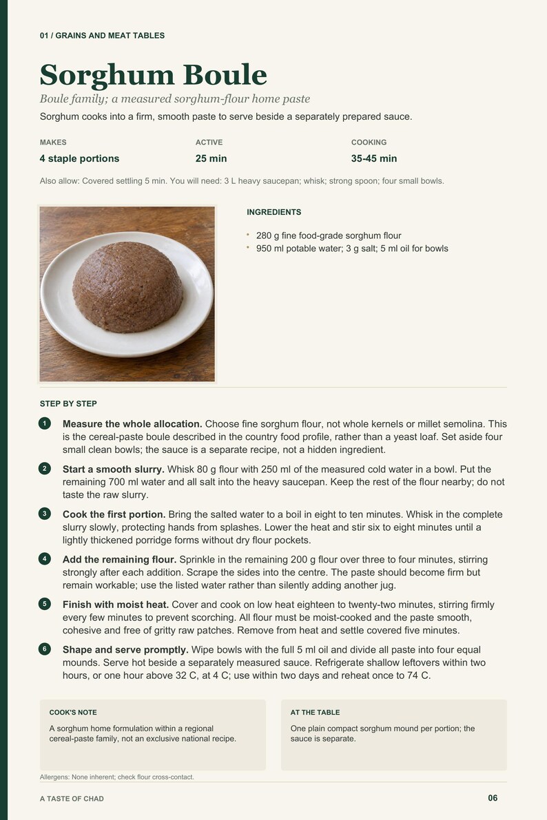 Actual PDF page 6 from A Taste of Chad: Sorghum Boule recipe page.