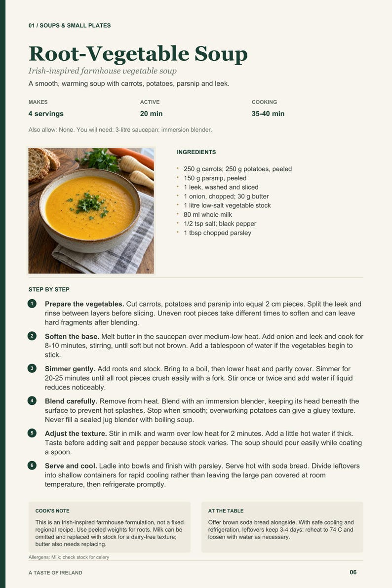 Actual PDF page 6 from A Taste of Ireland: Root-Vegetable Soup recipe page.
