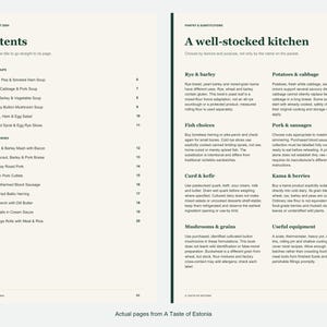 Actual contents and kitchen-notes pages from A Taste of Estonia.