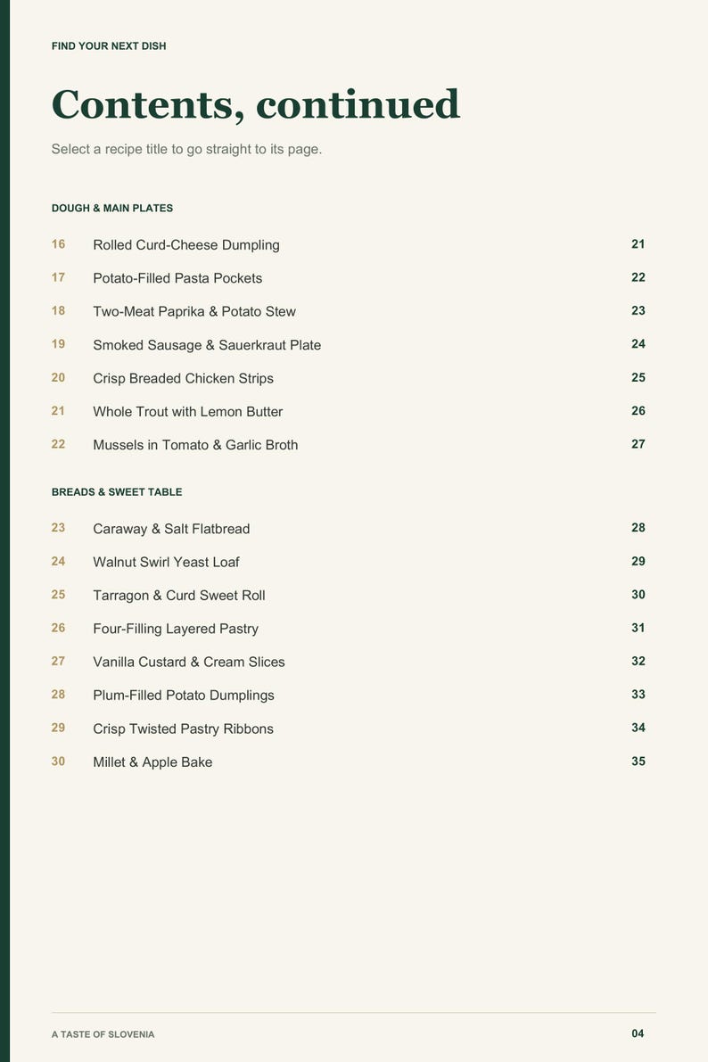 Actual PDF page 4 from A Taste of Slovenia: Contents, page 2.