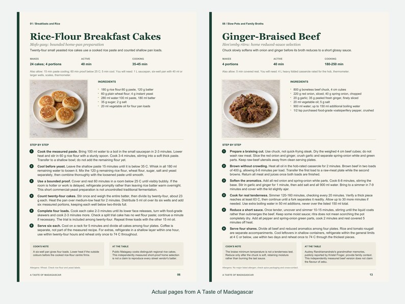 Two actual recipe pages from A Taste of Madagascar.