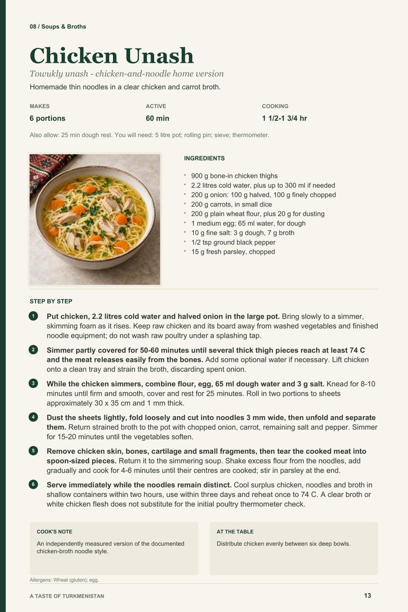 Actual PDF page 13 from A Taste of Turkmenistan: Chicken Unash recipe page.